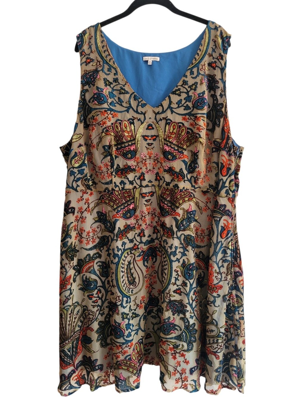 Lace And Mesh Sleeveless Burn Out Velvet Paisley Floral Sheer Dress Wmn Plus 3X